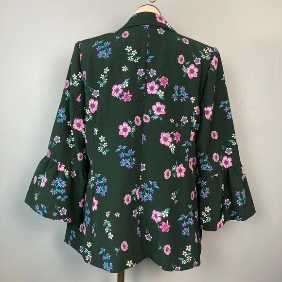 LANE Bryant The Bryant Blazer Green Floral 3/4 Flare Bell Sleeve Size 20 Jacket - Picture 6 of 15